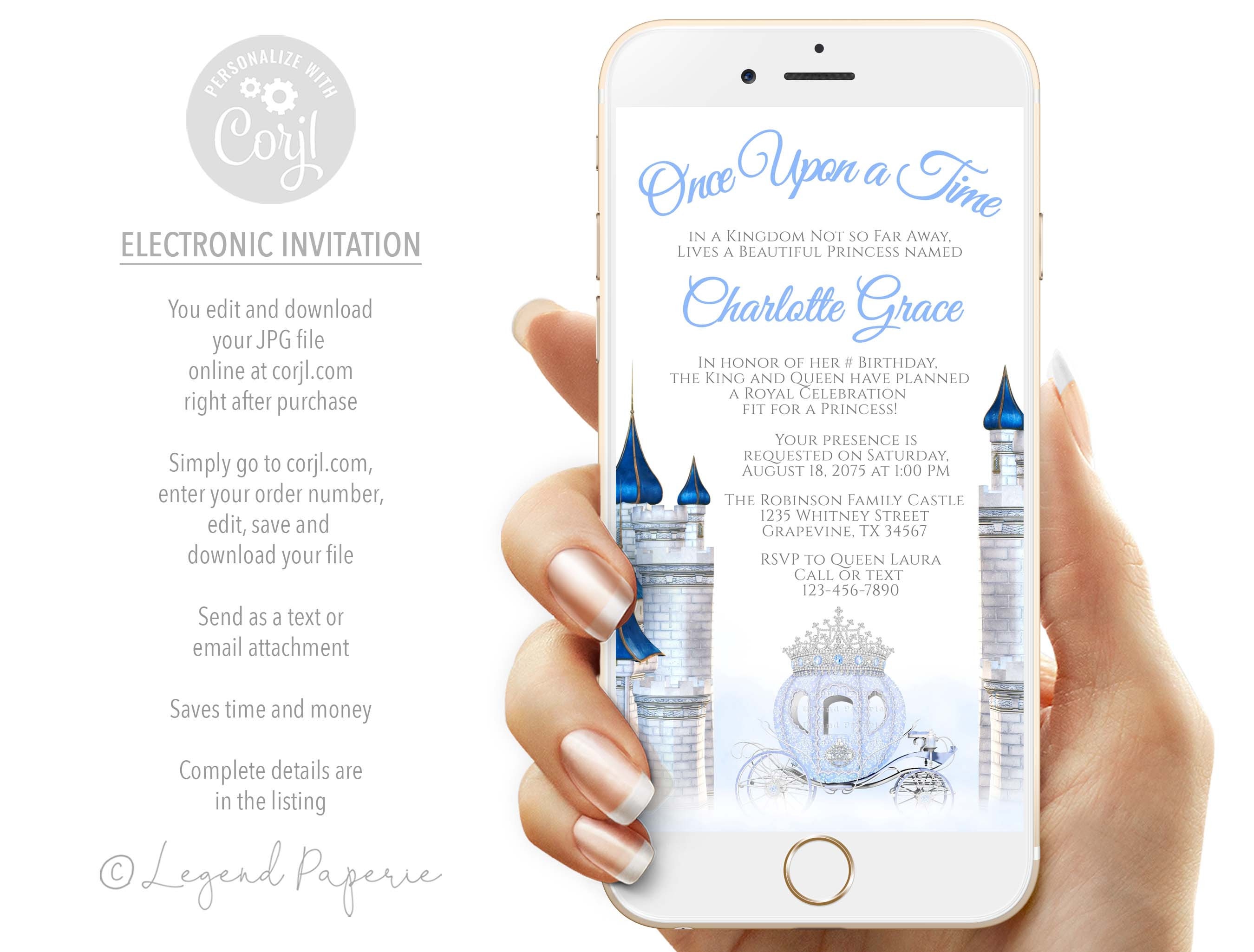 Cinderella Birthday Party InvitationsPrincess Birthday Party InvitationsDigital Cinderella Birthday Party