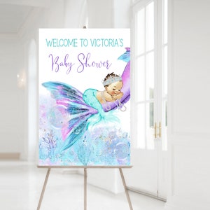 Mermaid Baby Shower Welcome Signs,Baby Shower Welcome Sign,Mermiad Tail Baby Shower,Mermaid Baby Shower,Welcome Sign,Purple Mermaid,TMT4