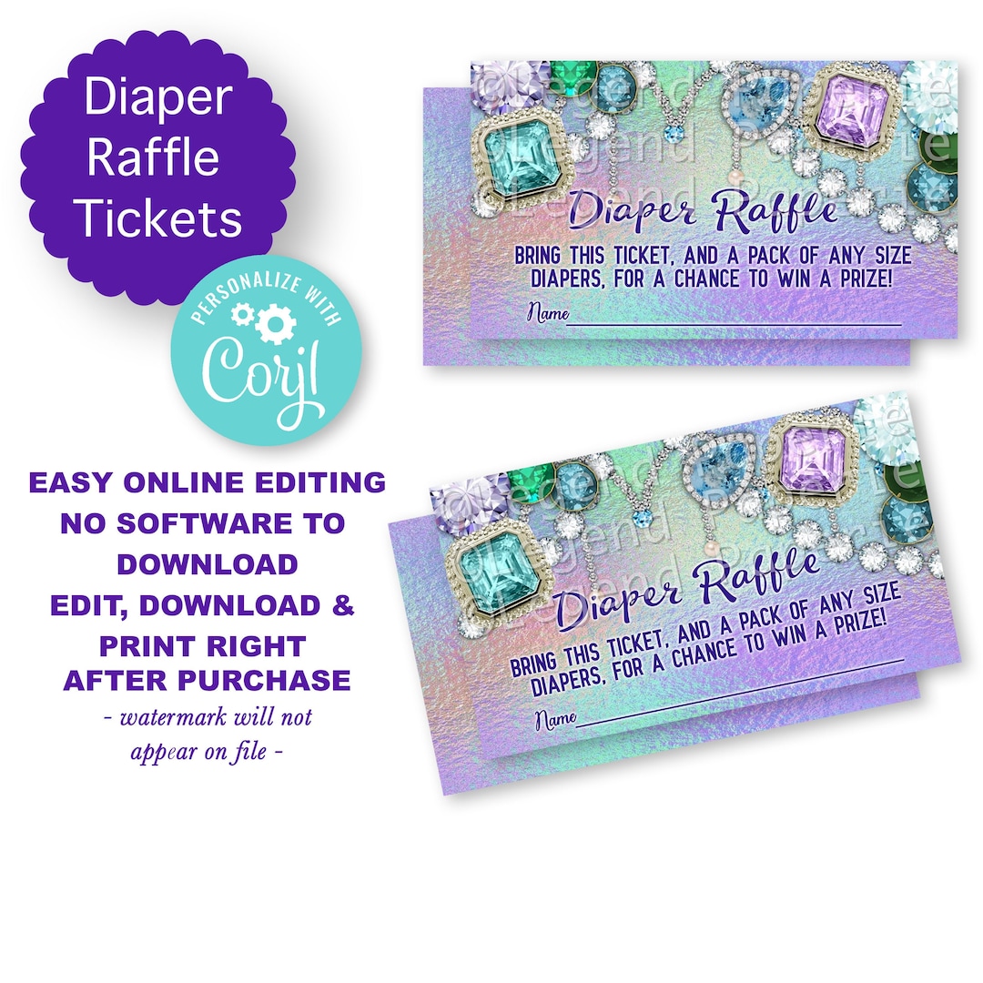 Jewel Diaper Raffle Tickets,mermaid Diaper Raffle Tickets,mermaid Baby
