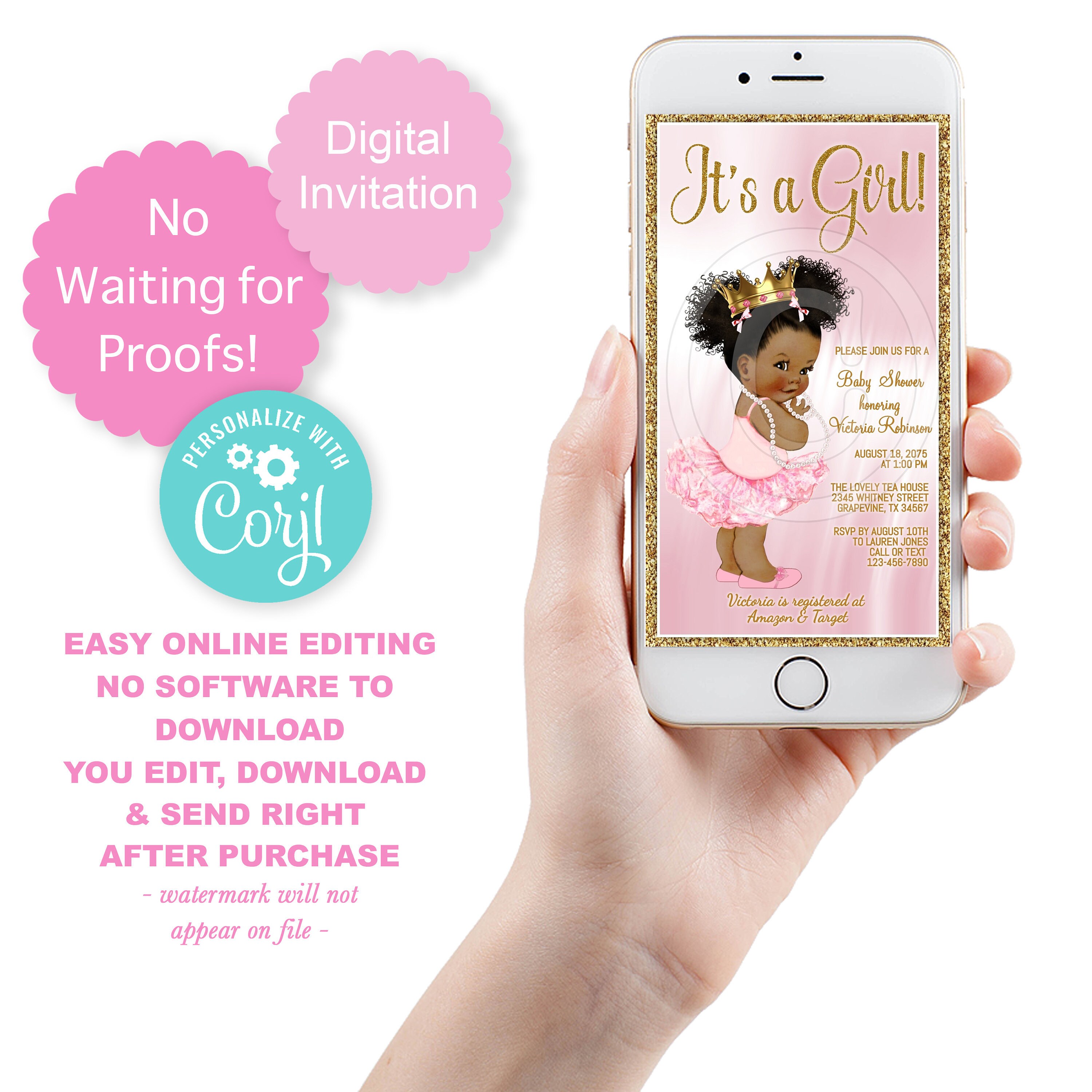 Electronic Princess Baby Shower Invitationsdigital Baby Etsy