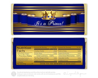 Blue & Gold Prince Baby Shower Candy Bar Wrapper (Digital File)