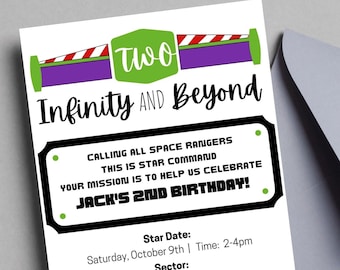 Two Infinity and Beyond Birthday Invitation | Two Year Old Birthday Invite | Custom Invite | Lightyear Party Theme