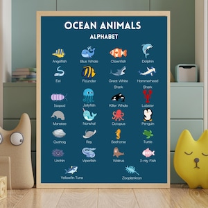 Sea Animals Alphabet, Numbers Nursery Prints, 123 ABC Posters, Ocean ABC Poster, Kids Playroom, Educational Printable, Marine Alphabet