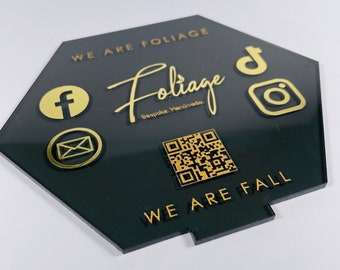 Acrylic Signs with A Dark Colored Background.  Custom QR Codes for Business, Social Media, Electronic Payments, Menus