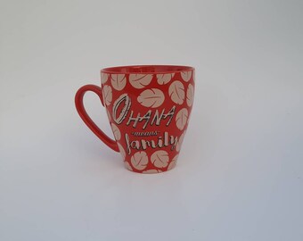 Disney Store Lilo & Stitch Mug Red "Ohana Means Family" Novelty Mug/Cup
