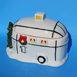 RV Camper White Cookie Jar Vintage Camping Adorable Unique Decor