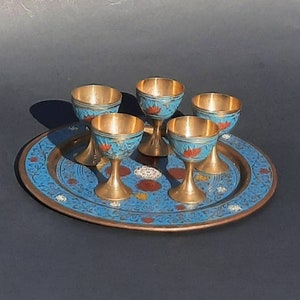 Indian Brass Goblet Chalice and Serving Tray Vintage
