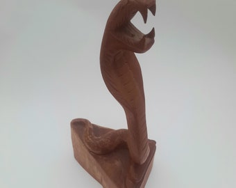 Vintage Holz Kobra Schlange Figur handgeschnitzte Holz Kunstskulptur bereit zu schlagen