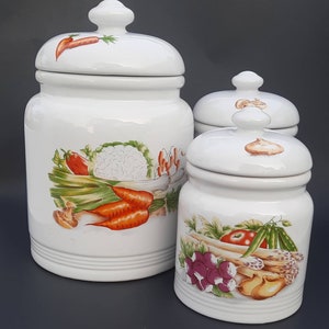 Vintage MCM Retro Weiße Kanister Set Gemüse Keramik Schätze Inc