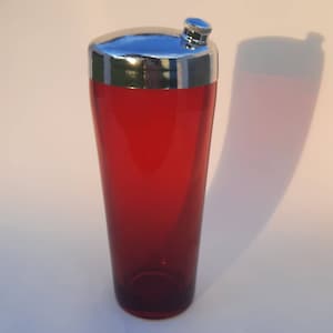 Vintage Ruby Red Cocktail Shaker Drink Mixer Hand Blown Glass Martini