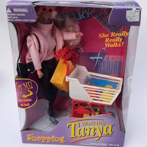 Lopende Tanya Barbie met winkelwagentje in doos Vintage