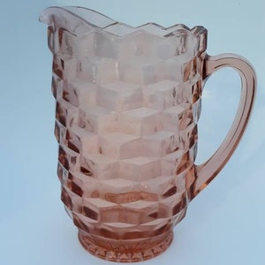 Pink Depression Glass Pitcher 1940's Era Cubist Design Jeanette Glass Company Vintage