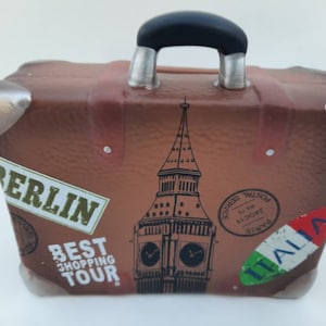 Travel Suitcase Luggage Italy Berlin Broadway Coin Bank Storage Vintage