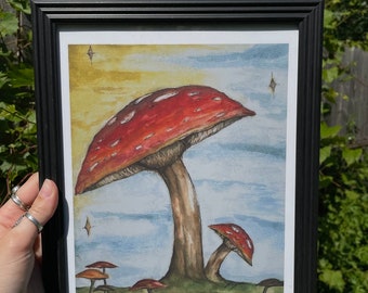 Mushroom Watercolor and Ink Fine Art Print