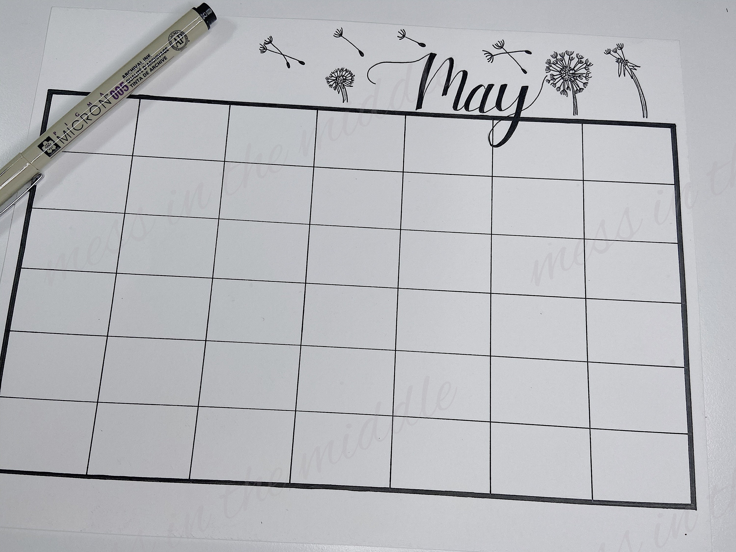 Handmade Blank Printable May 2020 Calendar - Pdf, Instant Download ...