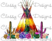 digital download cactus teepee graphic-perfect for tshirts bags can koozies png format