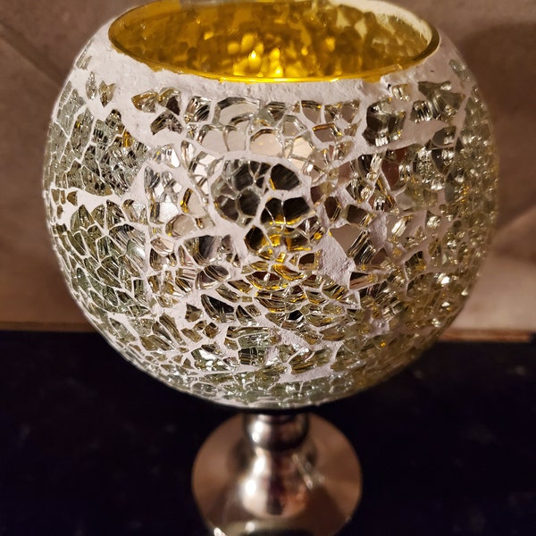 Silver Mosaic  Votive Candle Holder