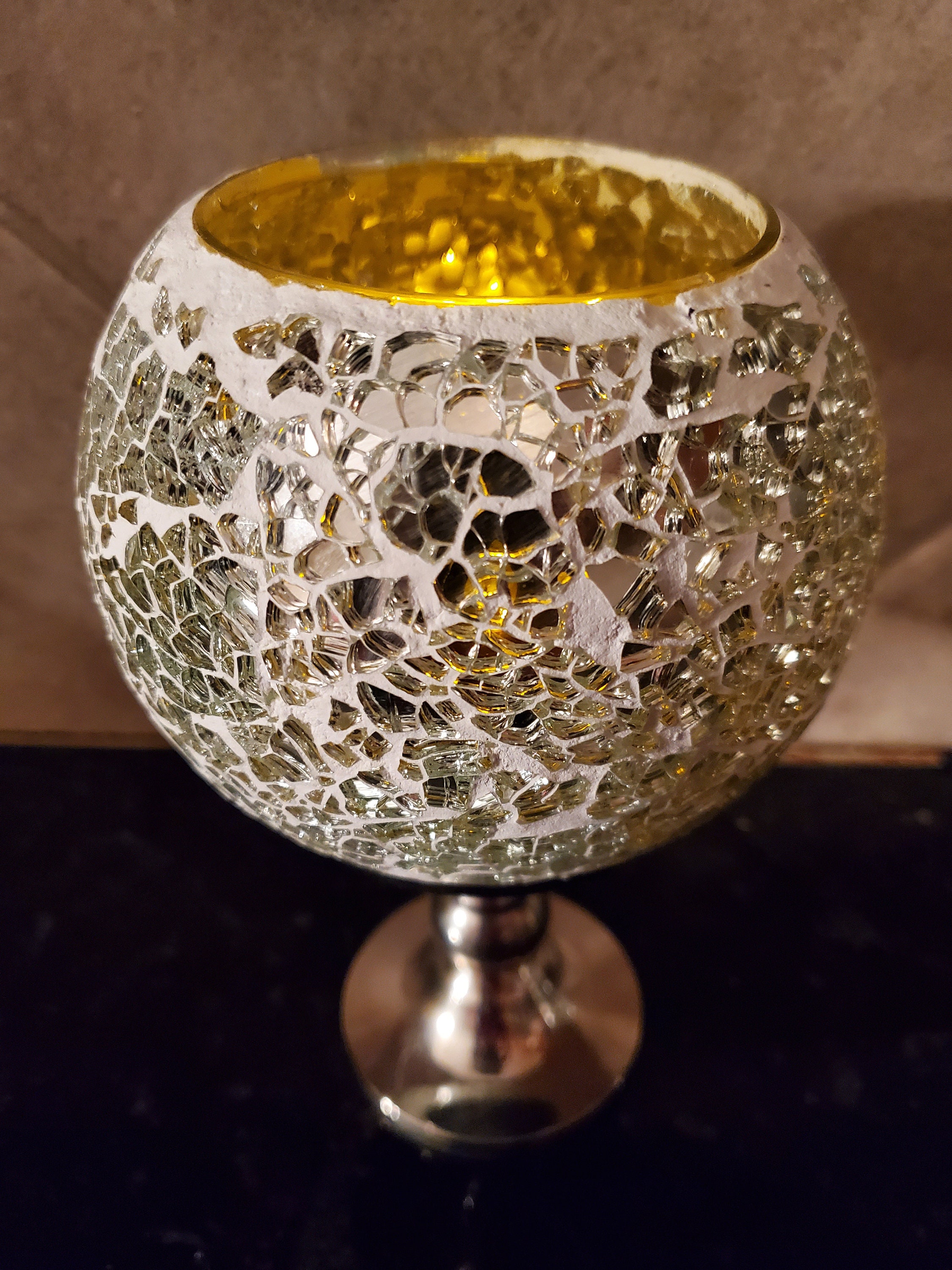 Glass Silver Mosaic Votive Candle Holder Etsy