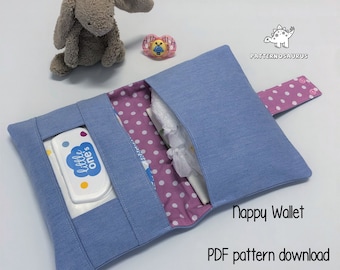 Nappy wallet pattern, Diaper clutch pattern, Baby shower gift, PDF pattern, Sewing pattern