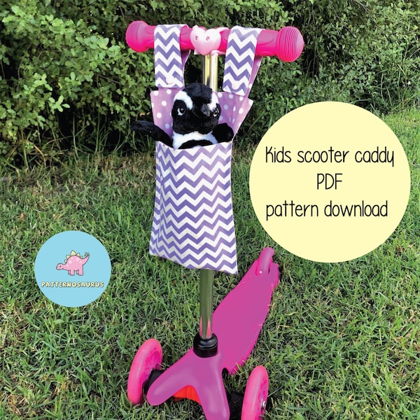 Scooter caddy, kids scooter caddy, child scooter caddy, scooter pouch, bike pouch, scooter toy holder