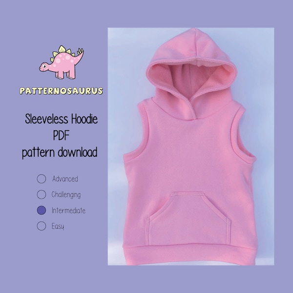 Sleeveless hoodie pattern, PDF sewing pattern, childrens vest pattern, hooded pullover, sleeveless jumper, sleeveless sweater, DIY sew