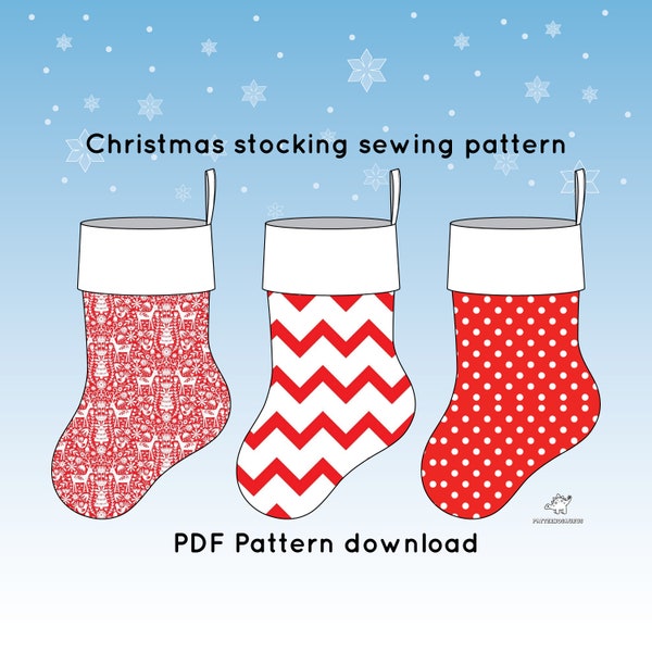 Christmas stocking sewing pattern,  Christmas stocking PDF pattern, DIY Christmas stocking, Christmas sock, PDF pattern download