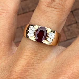 Natural Ruby Baguette Diamond Cocktail Wide Band Ring 14k Yellow Gold