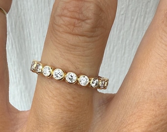 Lünette Set Natürliche .50ct Runde Brilliantschliff Diamant Hochzeit Jahrestag Bandring 10k Gelbgold