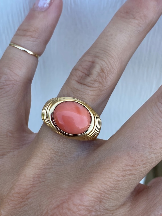 Vintage Estate East West Coral 14k Yellow Gold Rin