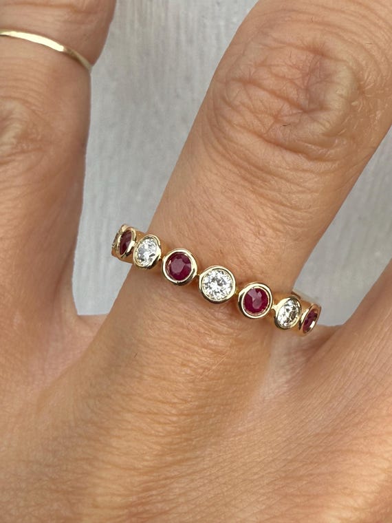 Bezel Set Ruby Round Diamond Stacking Stackable B… - image 4