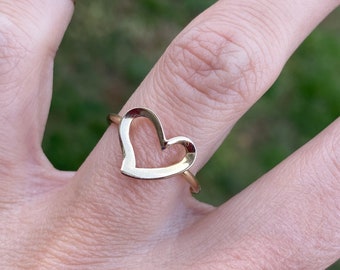 Small Cutout Heart Shape Diamond Pinky Ring 14k Yellow Gold
