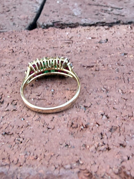 Natural Round Ruby Emerald Cluster Cocktail Ring … - image 9