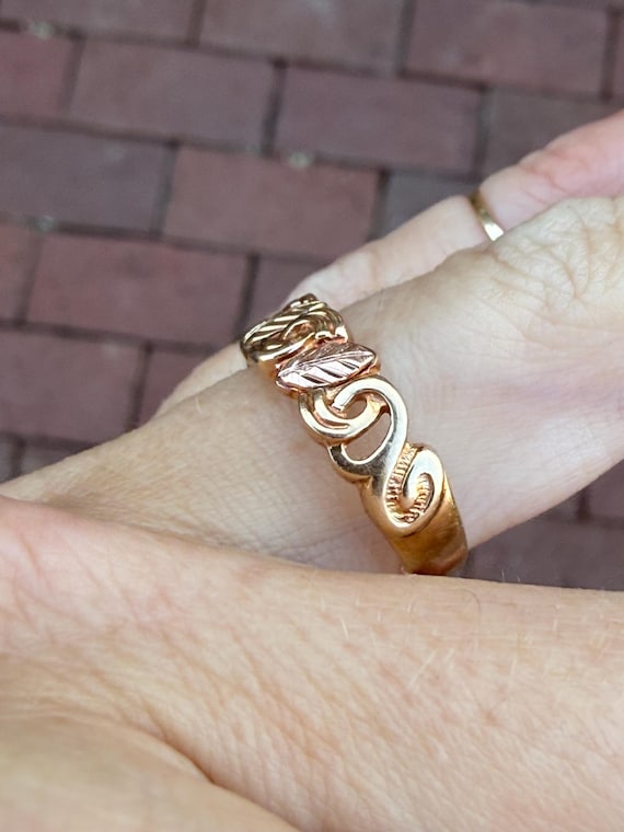 Leaf Stacking Stackable Band Ring 10k Yellow Gree… - image 10