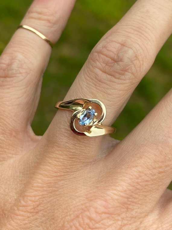 Oval Blue Topaz Solitaire Ring 14k Yellow Gold - image 1