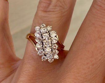Vintage Estate Round Brilliant Cut Diamond Cluster Band Cocktail Ring 14k Yellow Gold