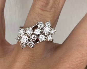 Vintage Estate 1.66ct Extremely Sparkly Round Diamond Flower Cluster Toi Et Moi Cocktail Ring 14k White Gold