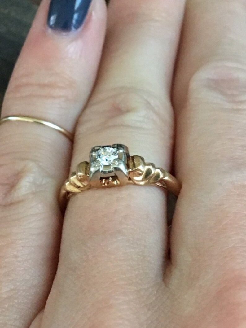 Antique Old European Cut Diamond Solitaire Engagement Ring 14K Yellow Gold Vintage Estate