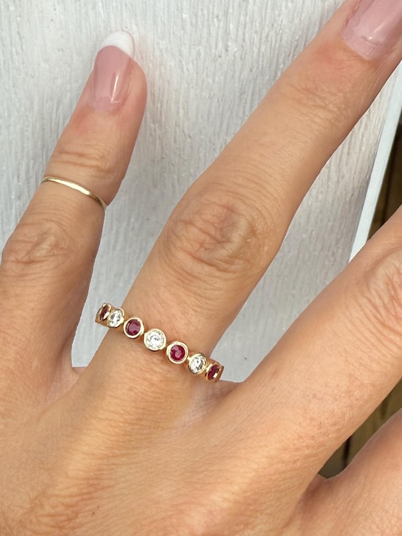 Bezel Set Ruby Round Diamond Stacking Stackable B… - image 2