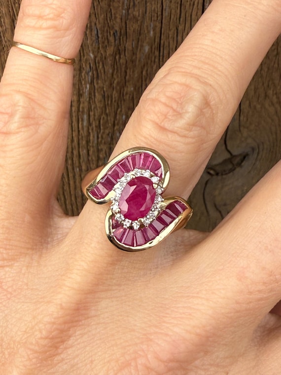 Genuine Oval Ruby and Baguette Ruby Round Diamond… - image 6