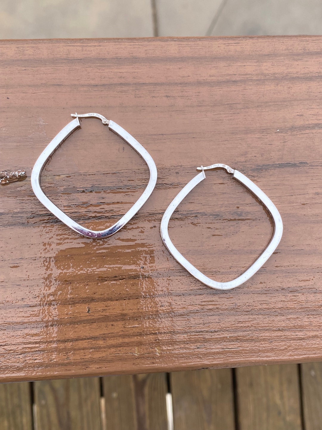 Large Square Hoop Earrings 14k White Gold Etsy