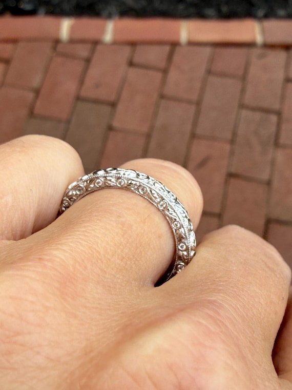 Ritani Solid Platinum Leaf Bezel Set Diamond Full… - image 4