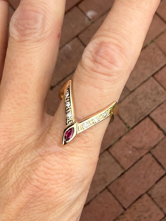 Dramatic Marquise Ruby Natural Diamond Chevron Ba… - image 1