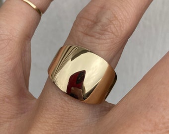 Cigar Band with French Shank Wide Band Wide Ring 10K Yellow Gold