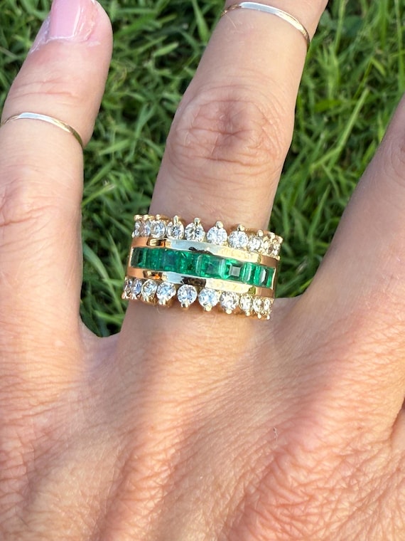 Striking Channel Set Square Carre Cut Emerald Nat… - image 9