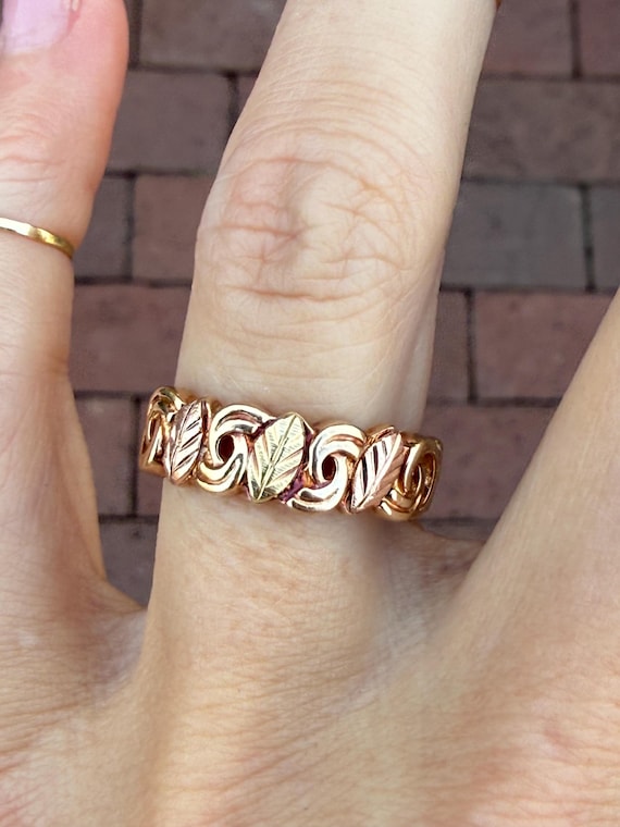 Leaf Stacking Stackable Band Ring 10k Yellow Gree… - image 1