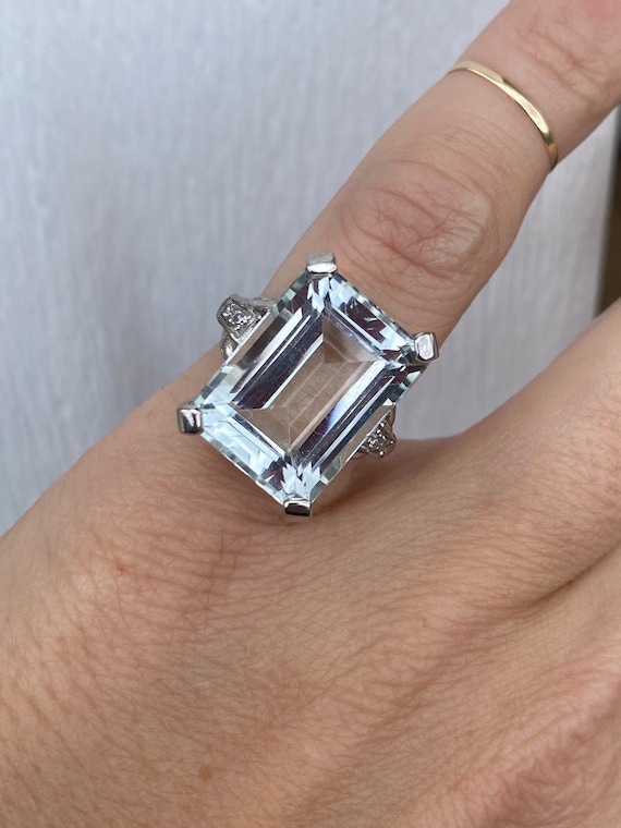 Emerald Cut Pale Aquamarine Single Cut Diamond Co… - image 1