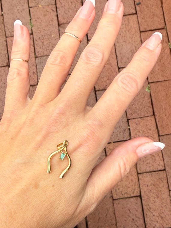 Wishbone Emerald Cut Emerald Solitaire Pendant Ch… - image 2