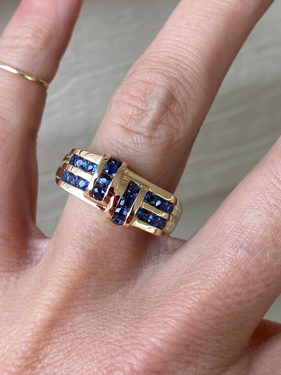 Round 1ct Blue Sapphire Round Channel Band Ring 14