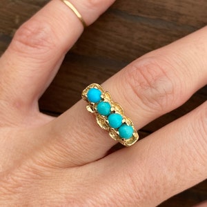 Vintage Estate Turquoise 4 Stone Band Ring 14K Yellow Gold