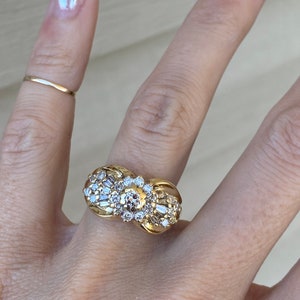 Baguette Round Diamond Cocktail Ring or Engagement Ring 14k Yellow Gold image 4